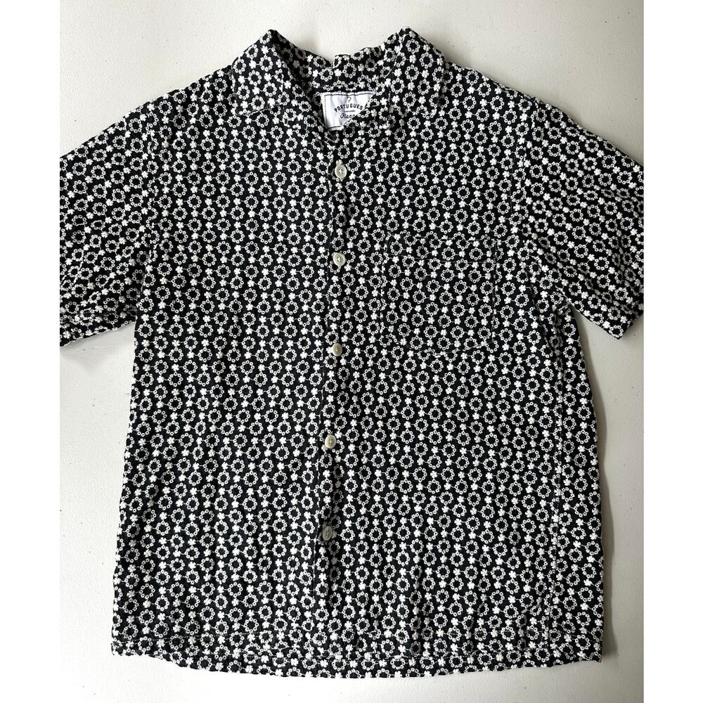 Portuguese Flannel Folclore 3 Shirt Men's Small Black Embroidered Camp Collar